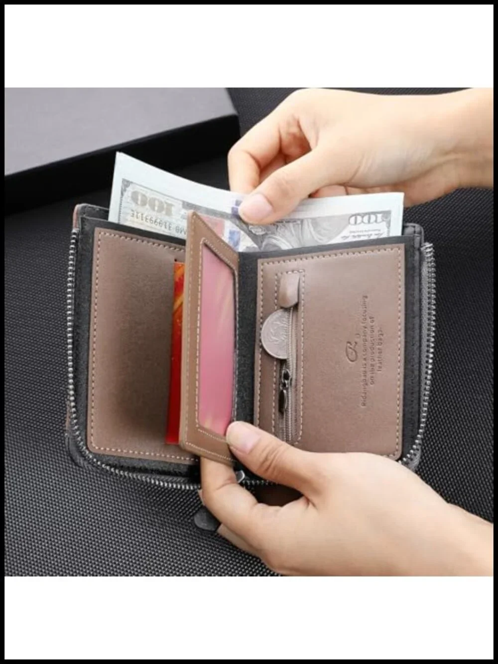 Men's Bifold Zipper Wallet Vintage Patchwork Card Holder with Coin Pocket